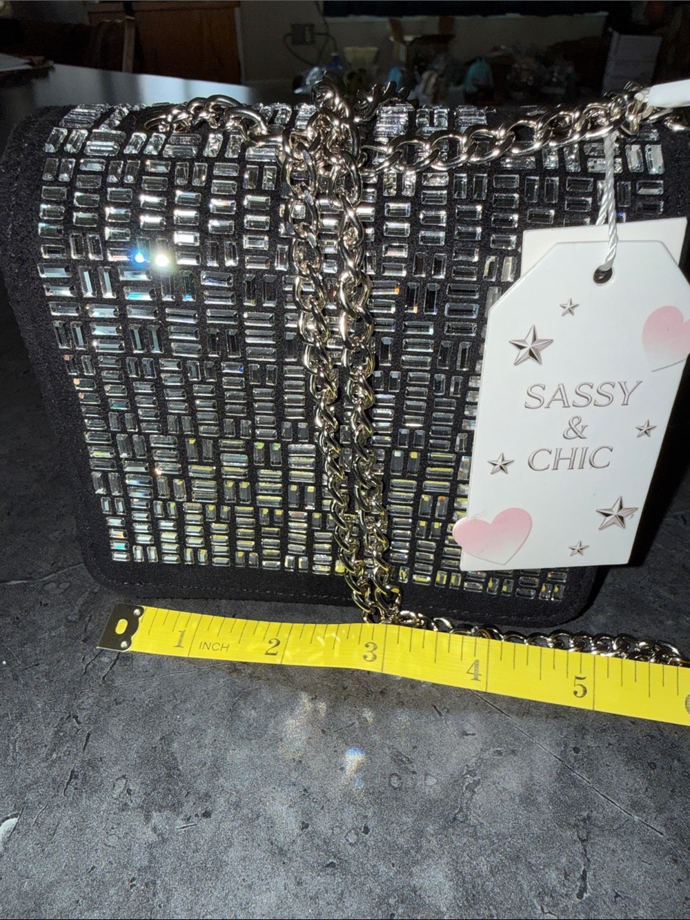 Black Metallic Mosaic Chain Crossbody Clutch